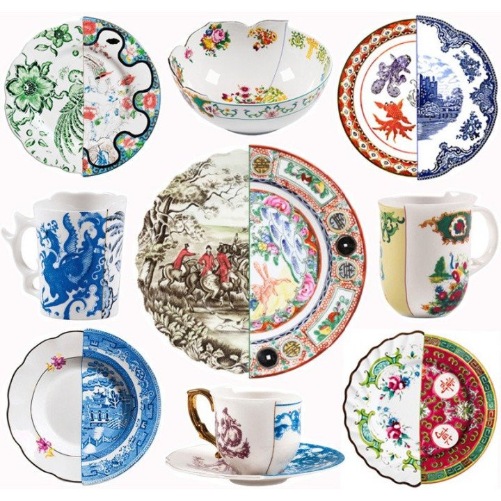 Plato decorativo mediano, híbrido de dos estilos: Japón e Italia.