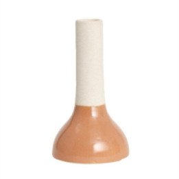 Florero de arcilla blanco y naranja pequeño
