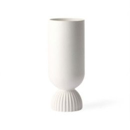 White Ceramic Flower Vase Ribbed Base White, HK Living