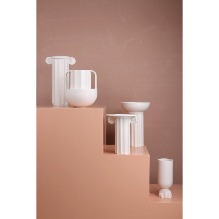 White Ceramic Flower Vase Ribbed Base White, HK Living