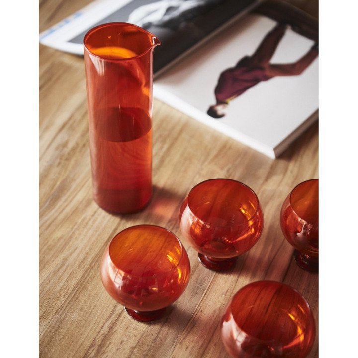 Set Jarra y copas Cristal FUNKY Orange, HK Living