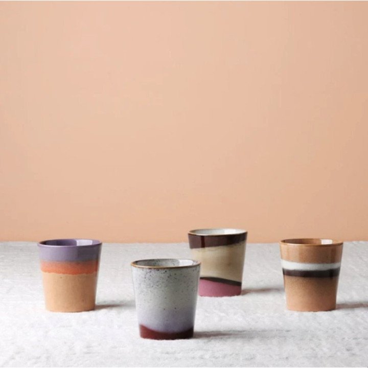 70s ceramic mug Sunset, Hkliving (set de 4)