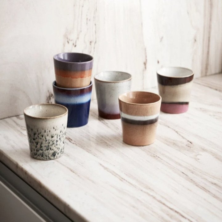 70s ceramic mug Sunset, Hkliving (set de 4)