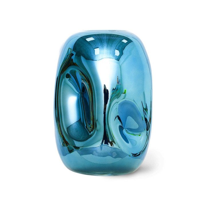 HK OBJECTS: BLUE CHROME GLASS VASE