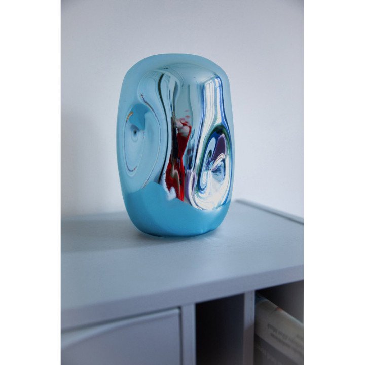 HK OBJECTS: BLUE CHROME GLASS VASE