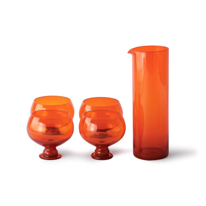 Set Jarra y copas Cristal FUNKY Orange, HK Living