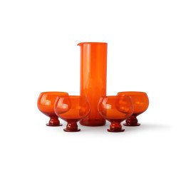 Set Jarra y copas Cristal FUNKY Orange, HK Living