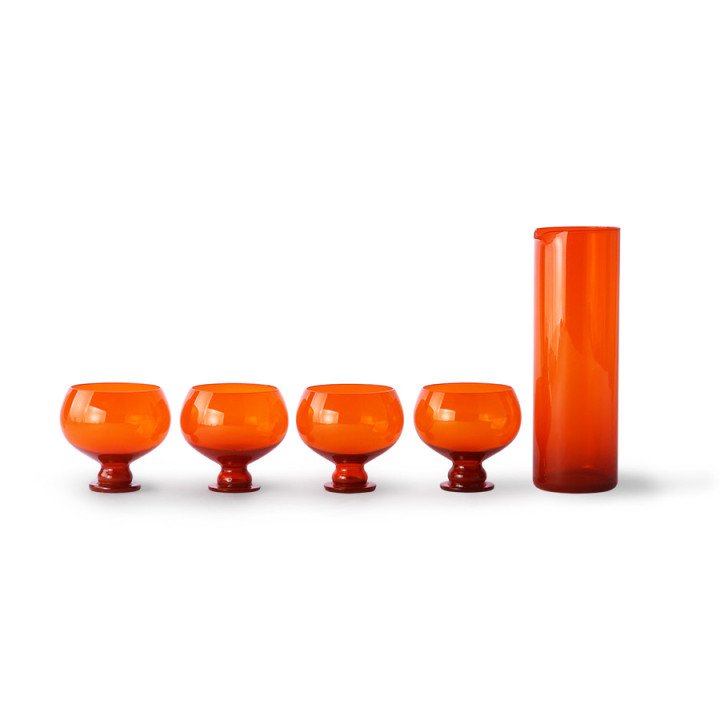 Set Jarra y copas Cristal FUNKY Orange, HK Living